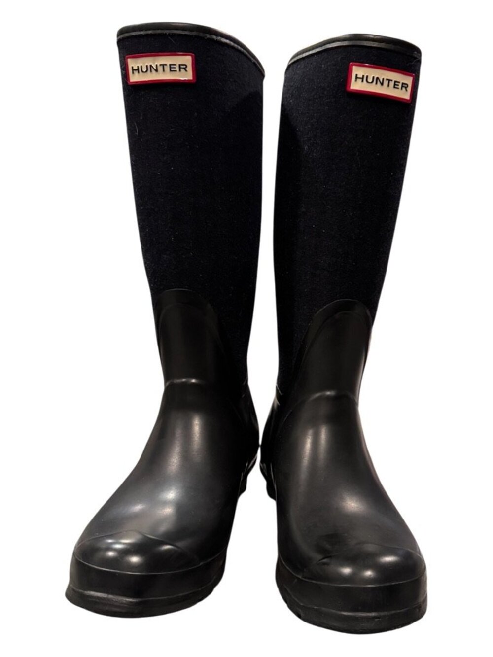 Hunter Arlen Tall Waterproof Boots Women’s 8 Black Rubber Wool Blend Winter - Picture 2 of 9